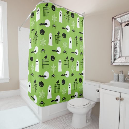 Green Kids Halloween Print Shower Curtain