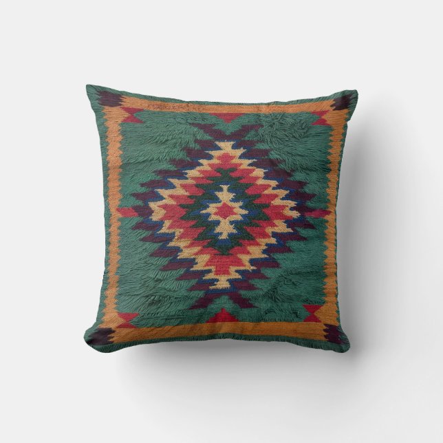 Green Kilim Lumbar Pillows: Perfect for Comfort  Throw Pillow (Front)
