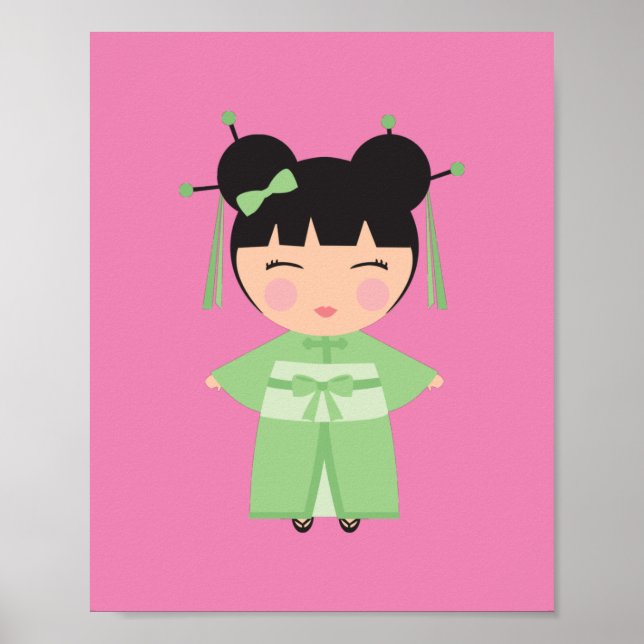 Green Kimono Japanese Doll   Poster (Front)
