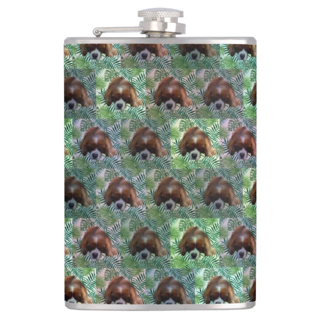 Green King Charles Cavalier Spaniel, Hip Flask (Front)