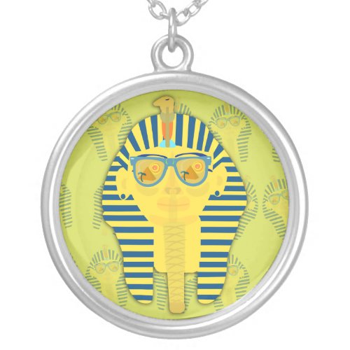 Green King Tut with Sunglasses Silver Plated Necklace