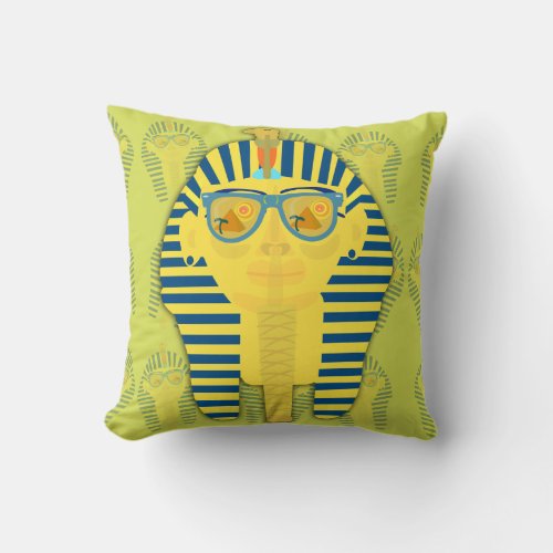 Green King Tut with Sunglasses Throw Pillow