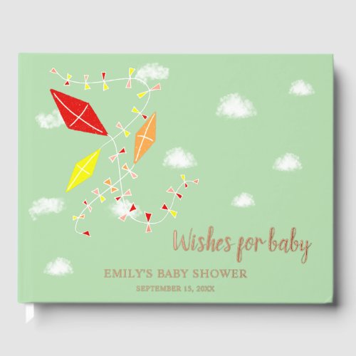 Green Kites Baby Shower Gold Foil Wishes for Baby  Foil Guest Book