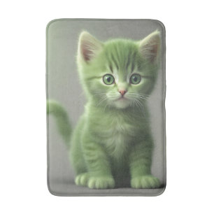 green kitten bath mat
