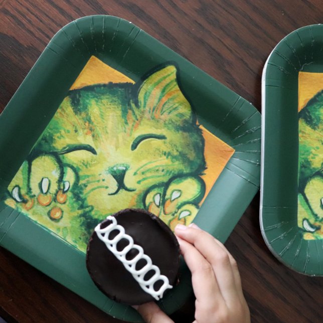 Green Kitty Cat Caturday Art kitten designs      Paper Plates (Creator Uploaded)