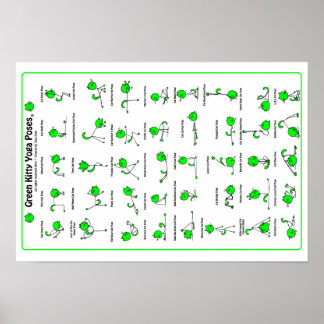Green Kitty Yoga Poses Poster