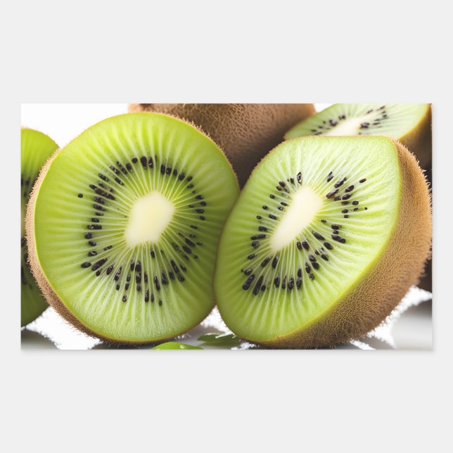 Green kiwi fruit rectangular sticker (Front)