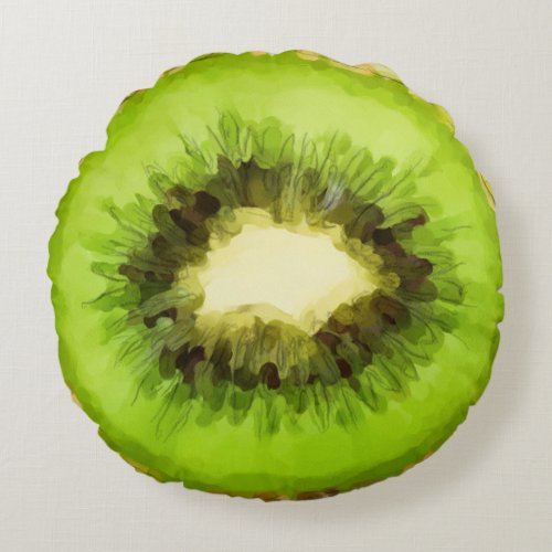 Green Kiwi Fruit Round Pillow