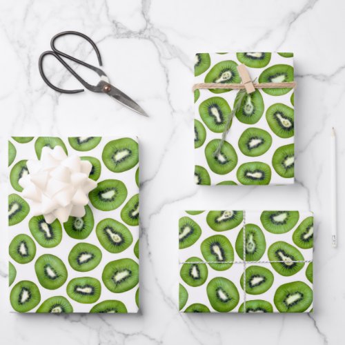 Green Kiwi Pattern Wrapping Paper Sheets