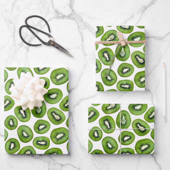 Green Kiwi Pattern Wrapping Paper Sheets (Front)