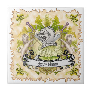 Green Knight Family Crest Surname Ceramic Tile