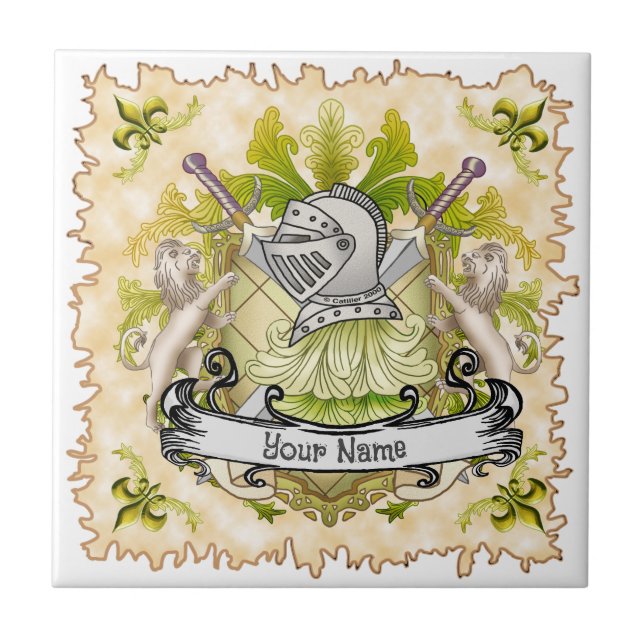 Green Knight Family Crest Surname Ceramic Tile (Front)