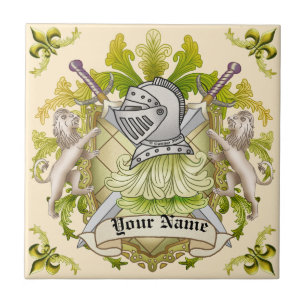 Green Knight Family Crest Surname Ceramic Tile