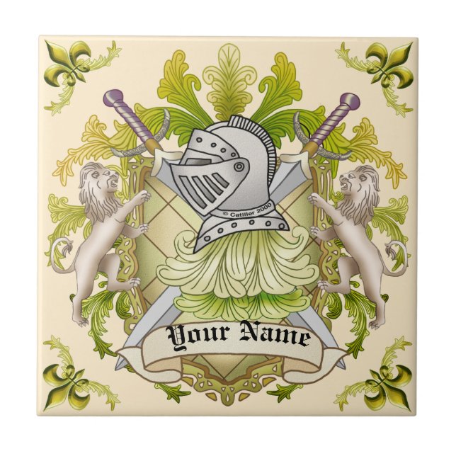 Green Knight Family Crest Surname Ceramic Tile (Front)
