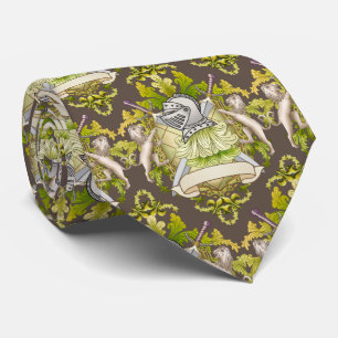 Green Knight Shield Family Crest  Neck Tie