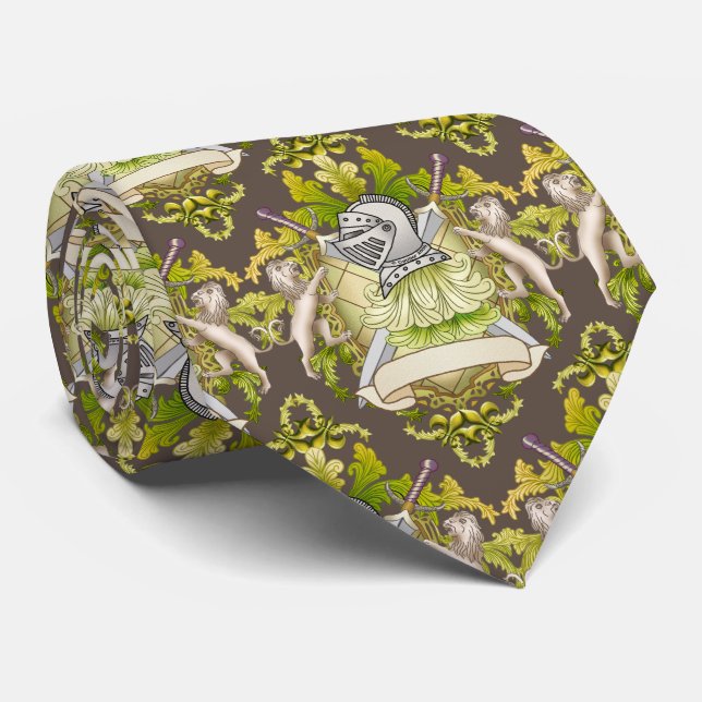 Green Knight Shield Family Crest  Neck Tie (Rolled)