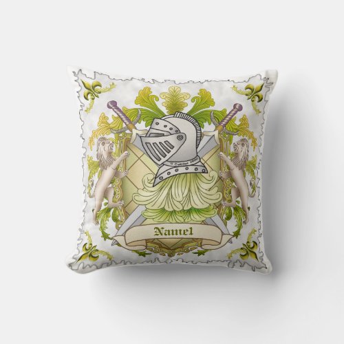 Green Knight Shield  Surname Family Crest pillow