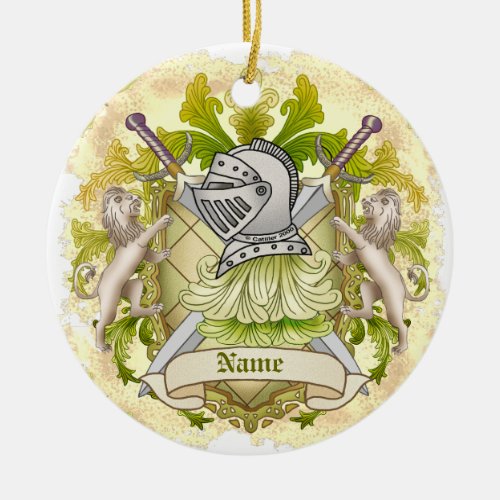Green Knight Shield Surname Family Crest t_shirt Ceramic Ornament