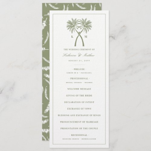 Green Knotted Palm Trees Tropical Wedding Program