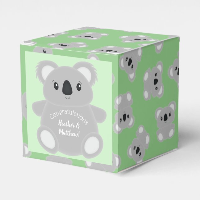 Green Koala Bear Baby Shower Favor Boxes (Front Side)
