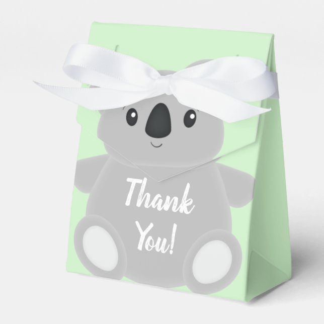 Green Koala Bear Baby Shower Favor Boxes (Front Side)
