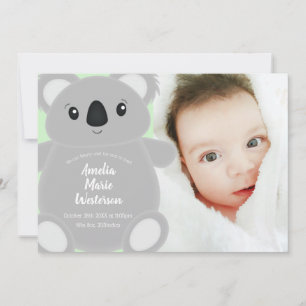 Green Koala Bear Baby Shower Invitation