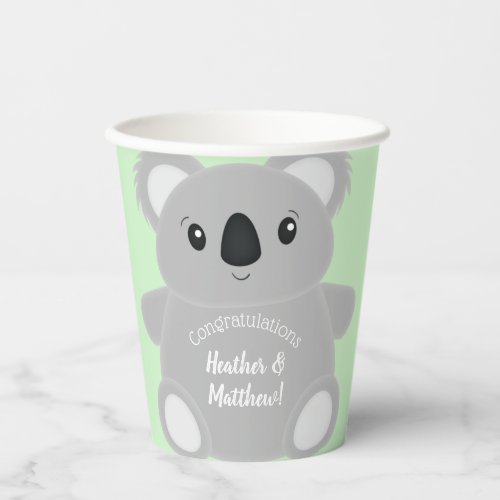 Green Koala Bear Baby Shower Paper Cups