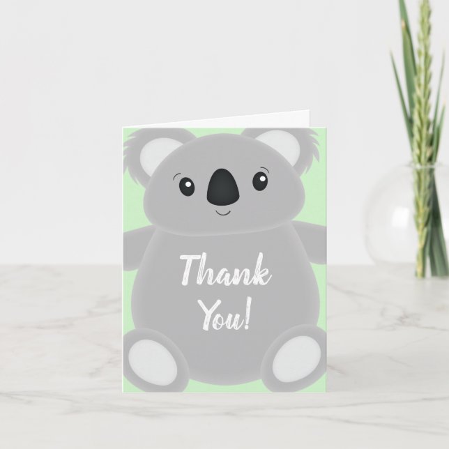 Green Koala Bear Baby Shower Thank You Card (Front)