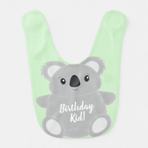 Green Koala Bear Birthday Party Baby Bib