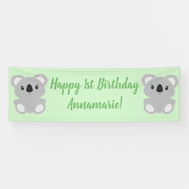 Green Koala Bear Birthday Party Banner (Horizontal)