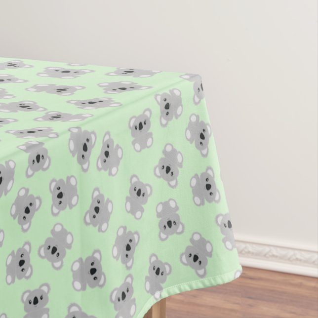 Green Koala Bear Birthday Party Tablecloth (In Situ)