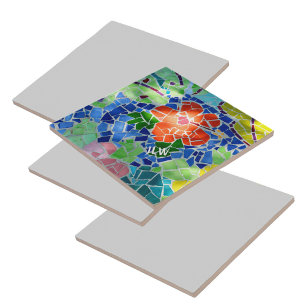 Green Koi Fish and Red Flower Colorful Mosaic Ceramic Tile