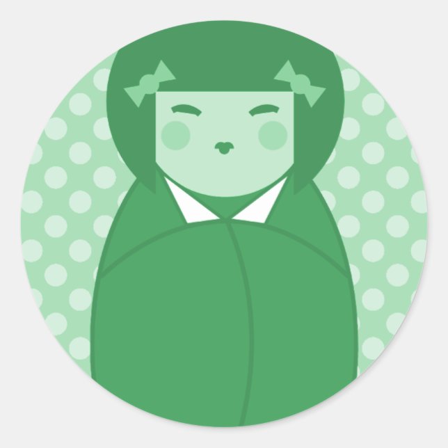 Green Kokeshi Doll Pop Art Classic Round Sticker (Front)