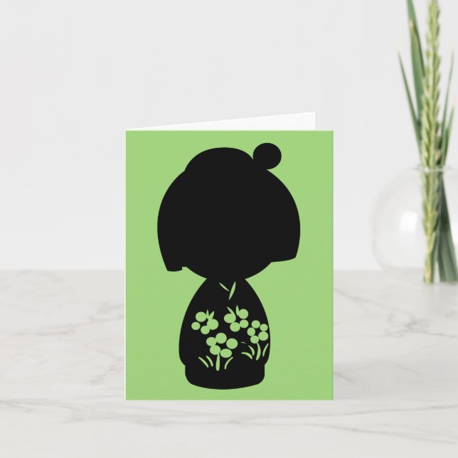 Green Kokeshi Triplet Silhouette Note Card (Front)