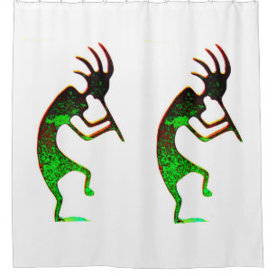 green kokopelli pattern shower curtain
