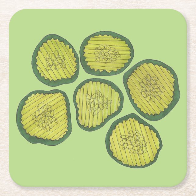 Green Kosher Dill Pickle Chips Sweet Pickle Decor Square Paper Coaster (Front)