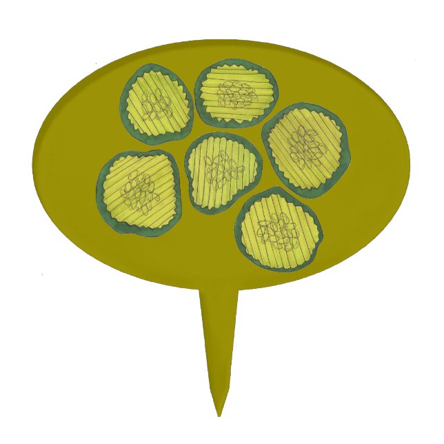 Green Kosher Dill Pickle Chips Sweet Pickle Print Cake Topper (Front)