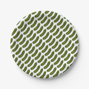 Green Kosher Dill Pickle Foodie Print Cucumber Paper Plates