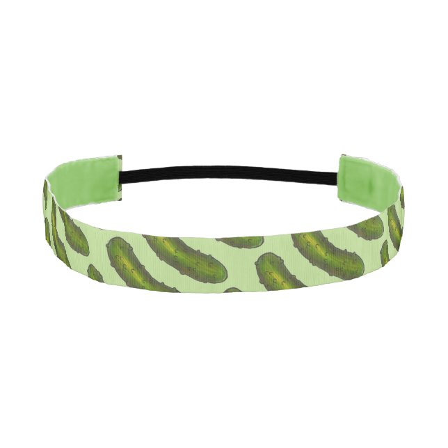 Green Kosher Dill Sour Deli Pickle Print Foodie Athletic Headband (Front)