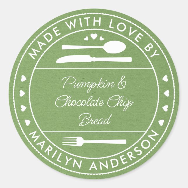 Green Kraft Made With Love Food Gift Classic Round Sticker (Front)