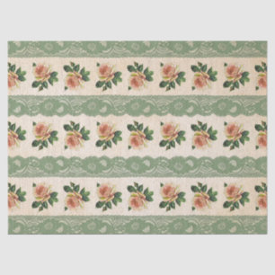 Green Lace and Pink Rose Vintage Decoupage Tissue Paper