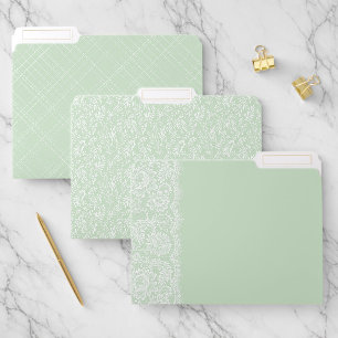 GREEN LACE LOOK BORDER LEAVES AND PLAID PATTERN FILE FOLDER