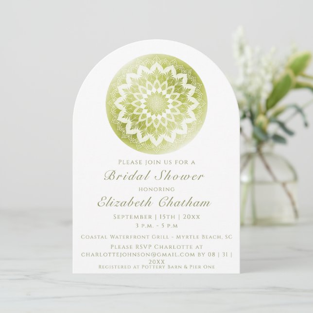 Green Lace Mandala Bridal Shower Invitation (Standing Front)