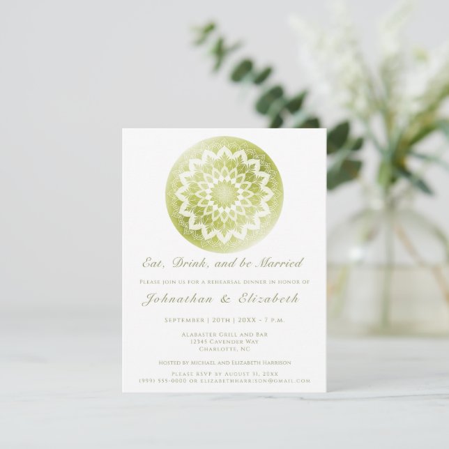 Green Lace Mandala Rehearsal Dinner Invitation (Standing Front)