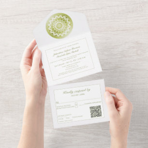 Green Lace Mandala Wedding All In One Invitation