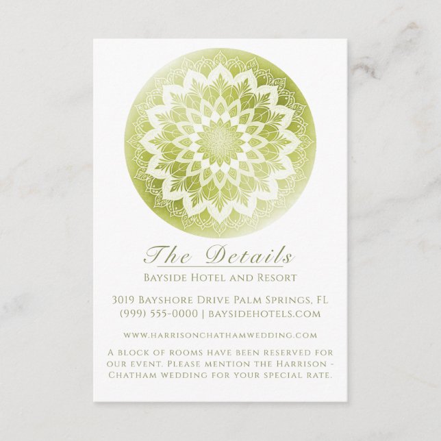 Green Lace Mandala Wedding Enclosure Card (Front)