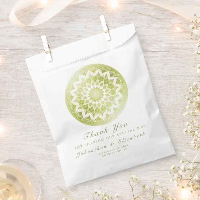 Green Lace Mandala Wedding Favor Bag (Clipped)