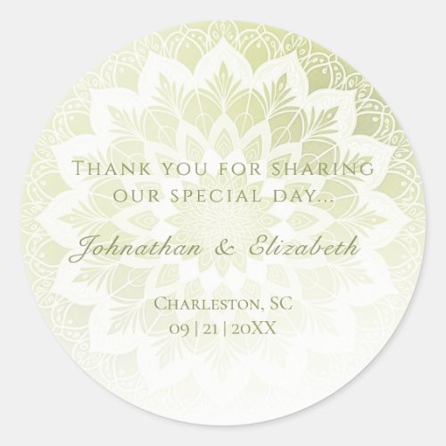 Green Lace Mandala Wedding Favor Classic Round Sticker