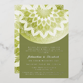 Green Lace Mandala Wedding Foil Invitation