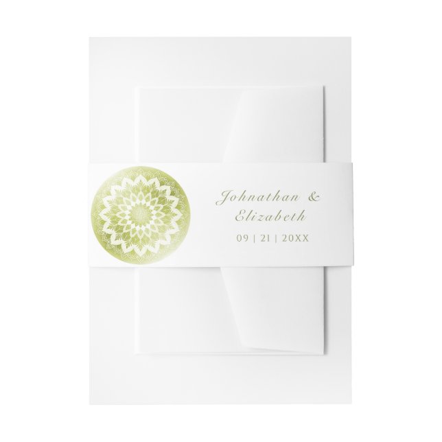 Green Lace Mandala Wedding Invitation Belly Band (Front Example)